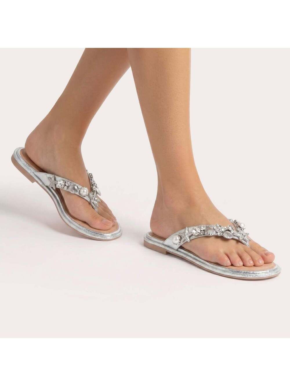 Carvela Marina Flat Sandal Silver Metallic Toe-Post EU39/US8